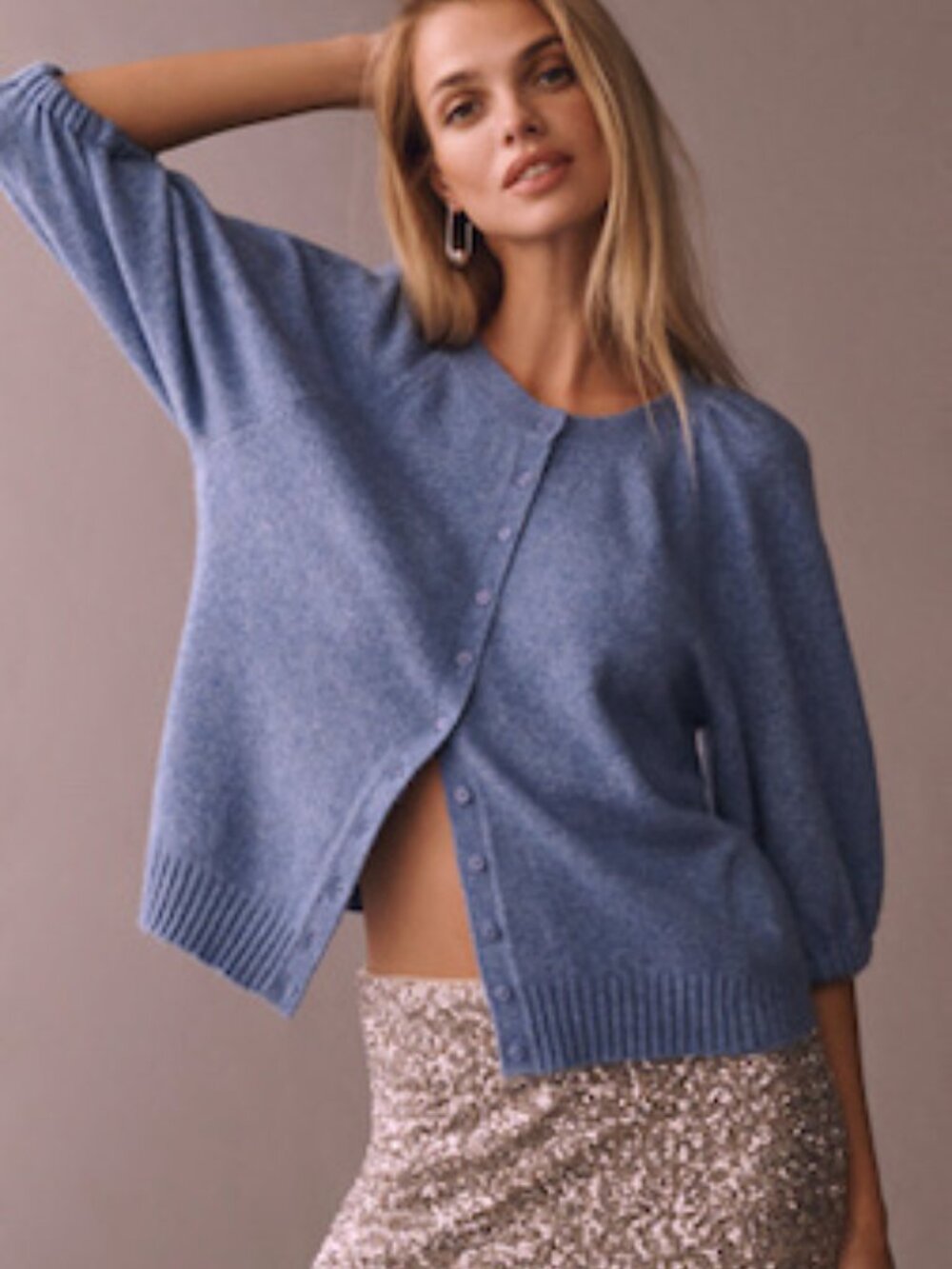 By Anthropologie Linea Wool Blend Puff-Sleeve Cardigan S $128 NWT